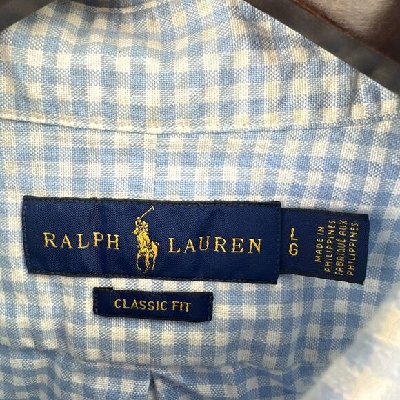 Ralph Lauren Classic Fit Shirt Men’s L Blue/White Checkered LOGO- Pony Button Up - Picture 4 of 7